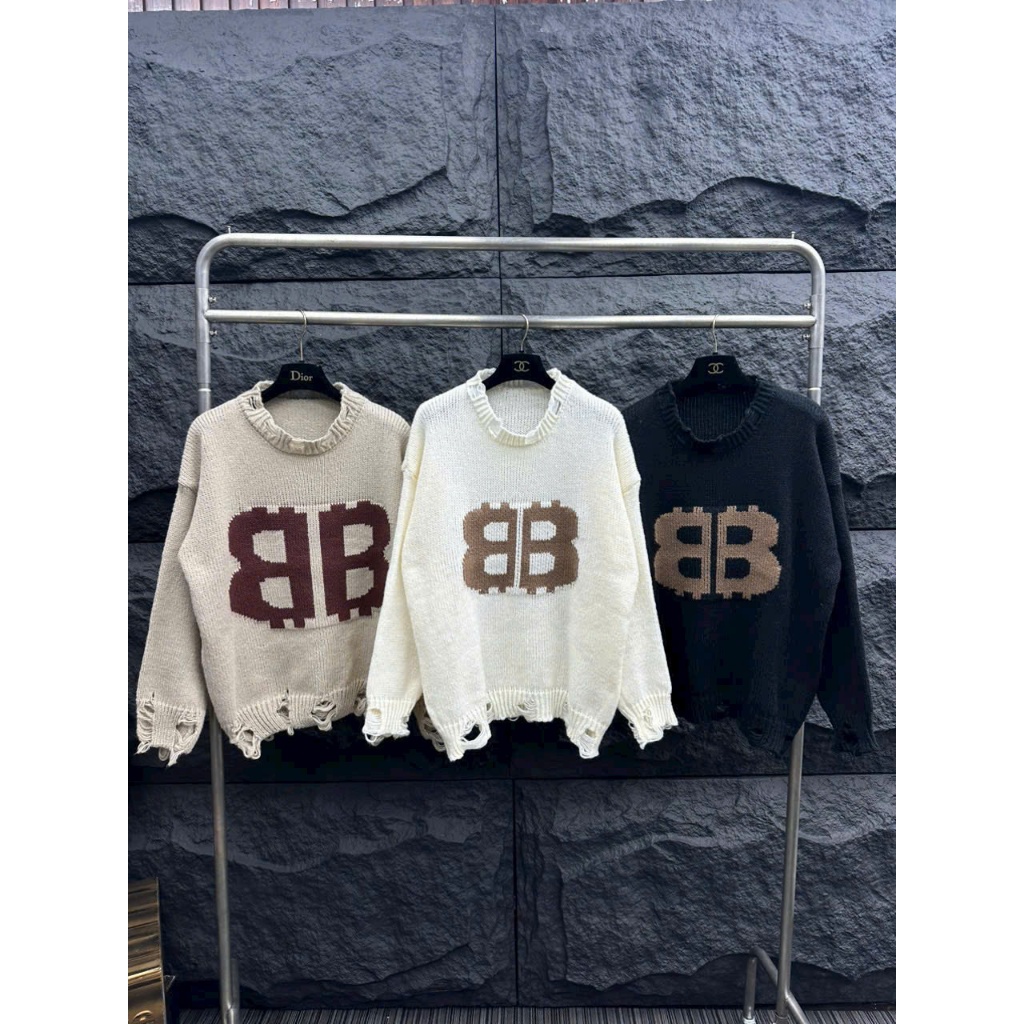 Áo sweater len lưới rách cá tính BB, áo len cổ tròn form thụng hàng ...