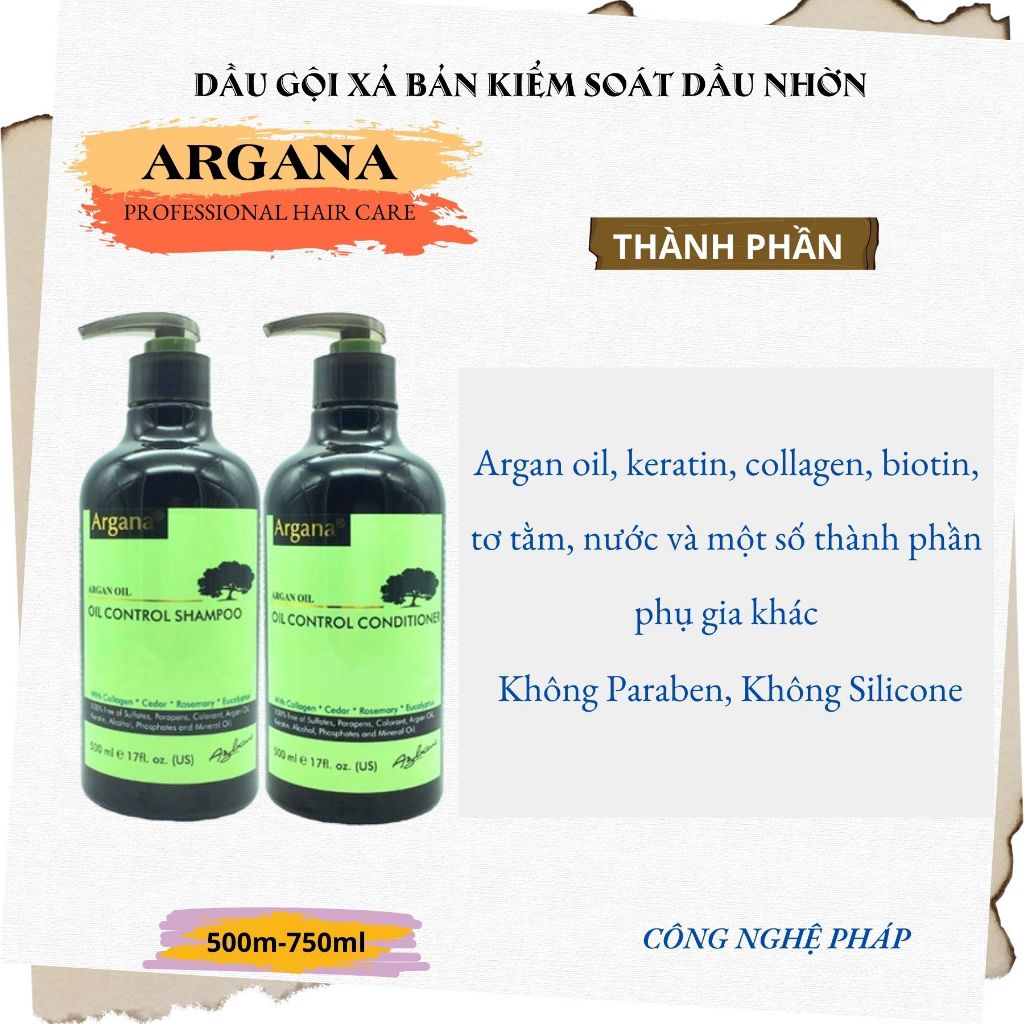 Cặp Dầu Gội Xả ARGANA Oil Control 500ml - 750ml | Sạch Thoáng Da Đầu, Cân Bằng Dầu & Tóc Mềm Mượt