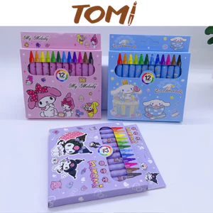Bút Sáp Màu 12 Cây Họa Tiết Hoạt Hình Dễ Thương TOMI 280