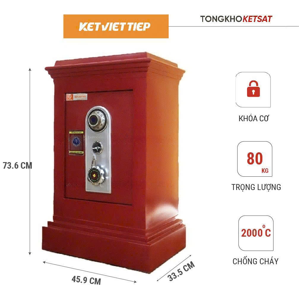 Két Sắt Công Đức Việt Tiệp Có Khe Bỏ Tiền CĐ305-KC Khóa Cơ Chống Cháy Nặng 80-100-120KG Bảo Hành 5 Năm
