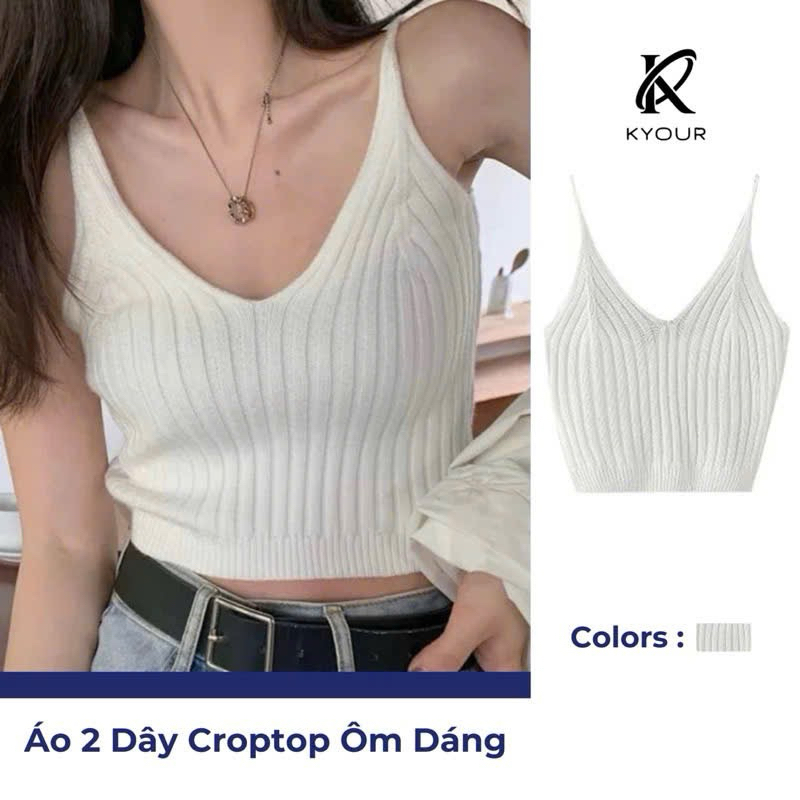 Áo 2 dây len crop hàng Qc