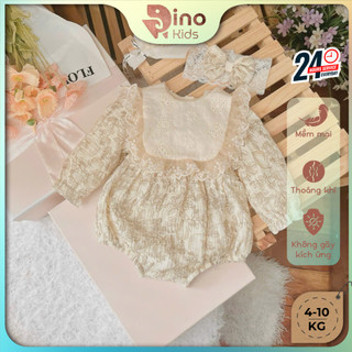 Body dài tay Musilin bé gái 4-10kg. Body thiết kế dễ thương đầy tháng, thôi nôi. Dino Kids