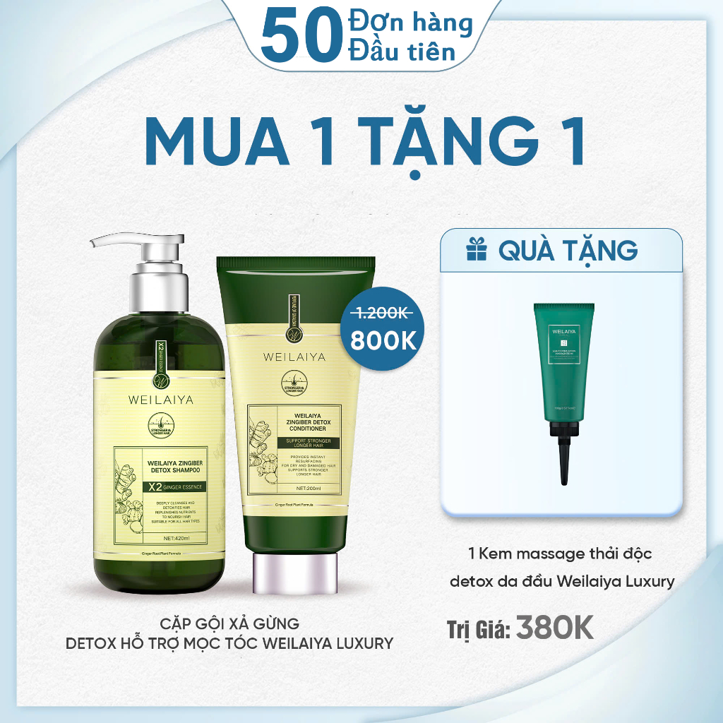 Ảnh Bộ Gội Xả Gừng Xanh Detox Hỗ Trợ Mọc Tóc & Ngăn Lão Hóa Da Đầu (Gội 420ml; Xả 200ml) 2