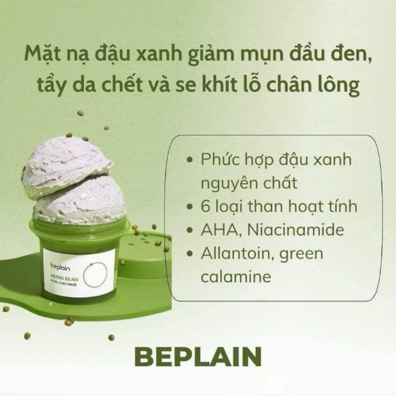 Mặt nạ đất sét đậu xanh Beplain Mung Bean Pore Clay Mask 120ml hạn 2028 IS215