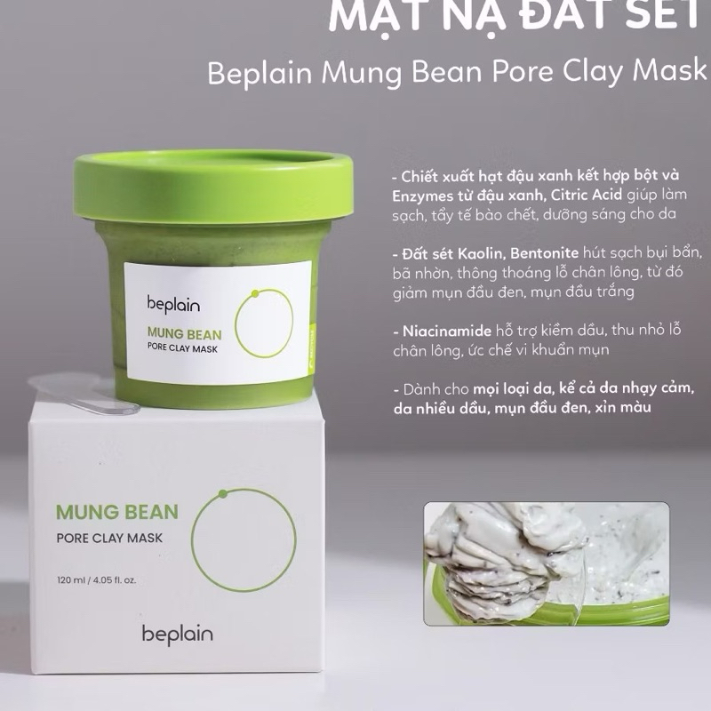 Mặt nạ đất sét đậu xanh Beplain Mung Bean Pore Clay Mask 120ml hạn 2028 IS215