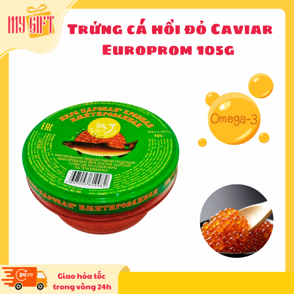 Trứng Cá Hồi Đỏ Caviar Europrom Lọ 105g - Cá hồi bổ sung dinh dưỡng, dành cho mọi đối tượng