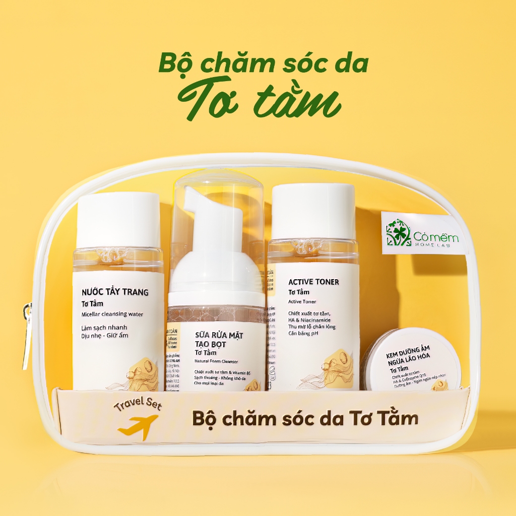 Ảnh Set Mỹ Phẩm TravelKit Skincare Chăm Sóc Mọi Loại Da Tơ Tằm Rau Má Cỏ Mềm 4