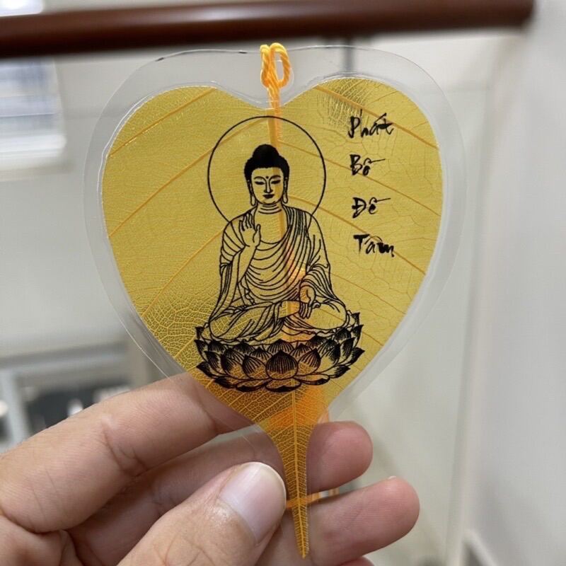 Lá Bồ Đề Tâm Phật Dát Vàng, May mắn bình an, treo hoặc ốp điện thoại Hàng Thủ Công Chuẩn Đẹp