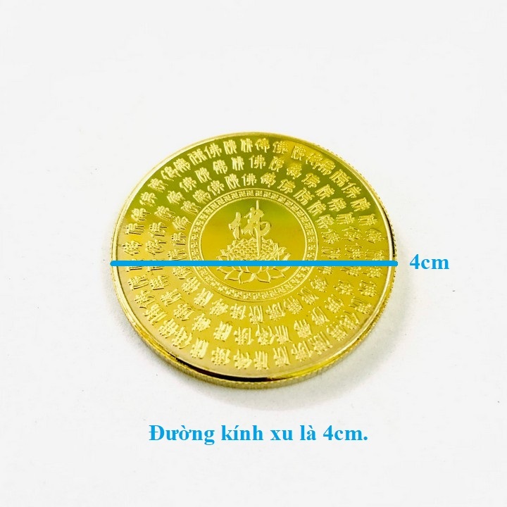Đồng Xu Hình Phật Tổ A Di Đà - Vật phẩm phong thủy May Mắn Bình An, mẫu NGỒI, tặng túi gấm đỏ