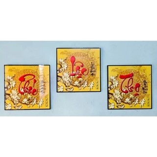 Tranh Treo Tường Chữ Thư Pháp Laminate Tráng Gương - Bộ 3 Tấm Phúc Lộc Thọ