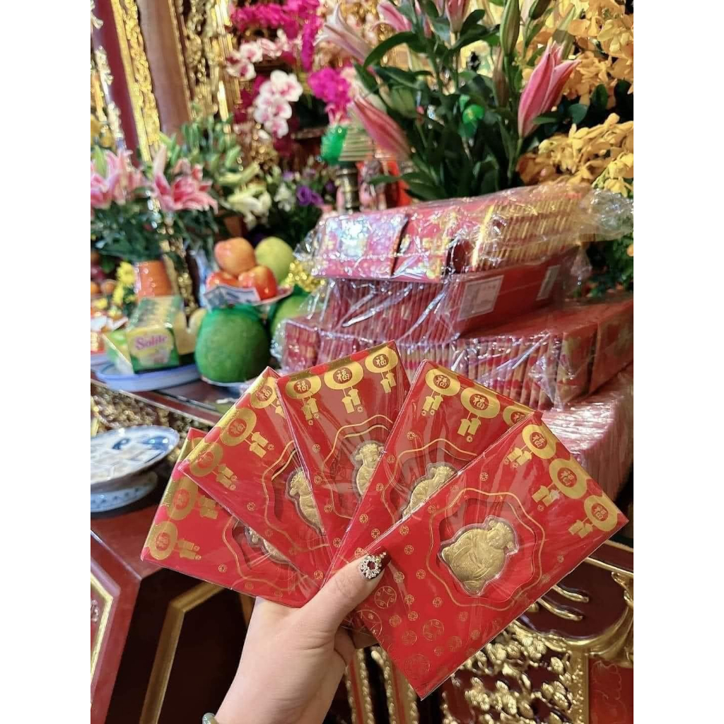 COMBO 10 Bao Lì Xì Ông Thần Tài Vàng Mạ Vàng 24k HongKong