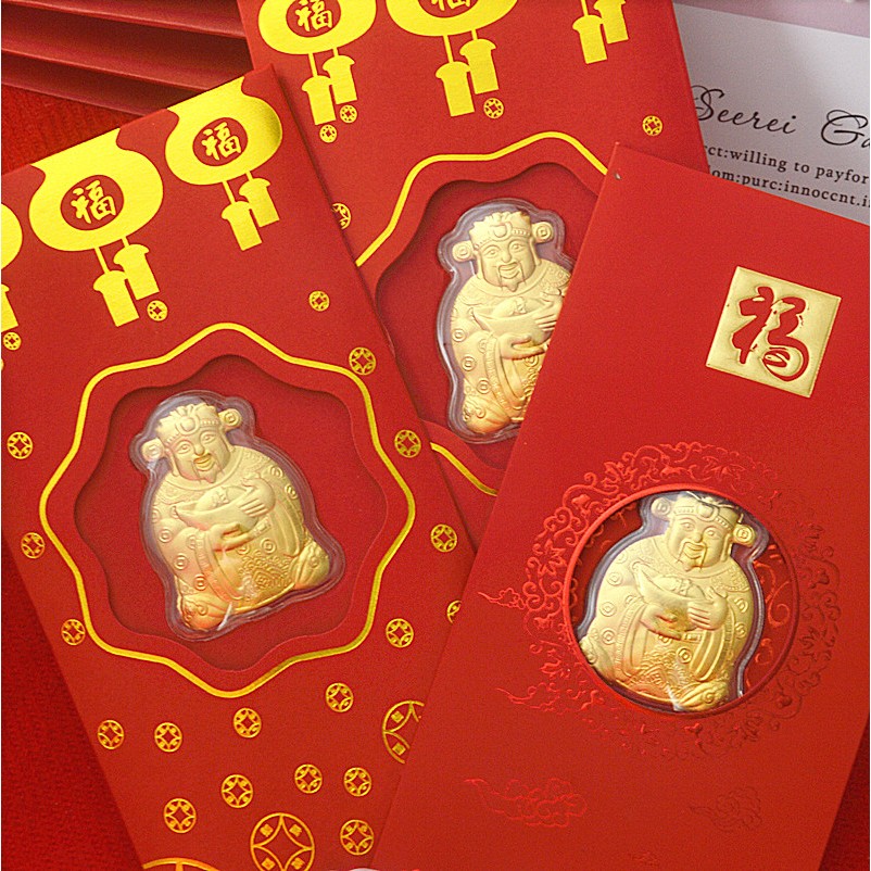 COMBO 10 Bao Lì Xì Ông Thần Tài Vàng Mạ Vàng 24k HongKong