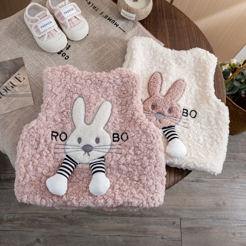 (SẴN 130) Áo gile lông xù hình thỏ lồi, bên trong lót mông mịn dành cho bé gáid