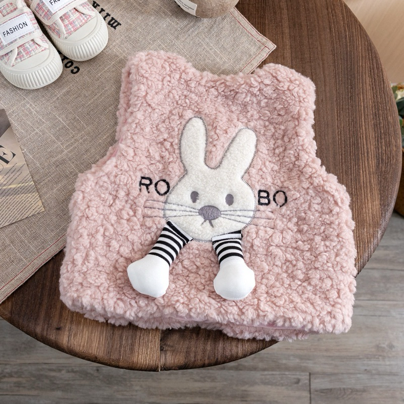(SẴN 130) Áo gile lông xù hình thỏ lồi, bên trong lót mông mịn dành cho bé gáid