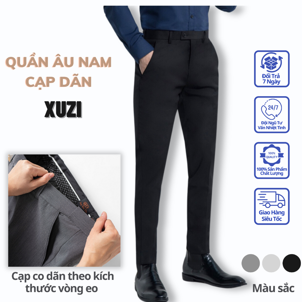 Quần tây âu nam cạp dãn ống côn quần dài công sở cao cấp vải cotton dày dặn phong cách Hàn Quốc nhà XUZI