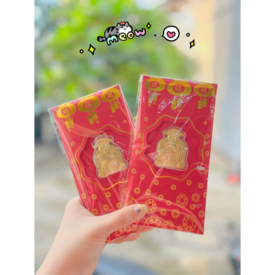 Bao Lì Xì Thần Tài Mạ Vàng 24K - Bao Lì Xì May Mắn Rước Tài Lộc