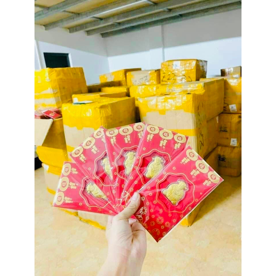 Bao Lì Xì Thần Tài Mạ Vàng 24K - Bao Lì Xì May Mắn Rước Tài Lộc