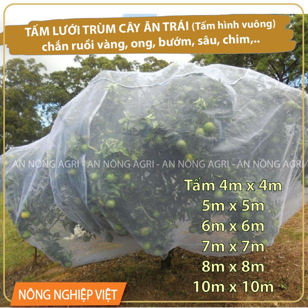 Tấm lưới trùm cây ăn trái chắn ruồi vàng 10m x 10m (tấm vuông), có dây ...