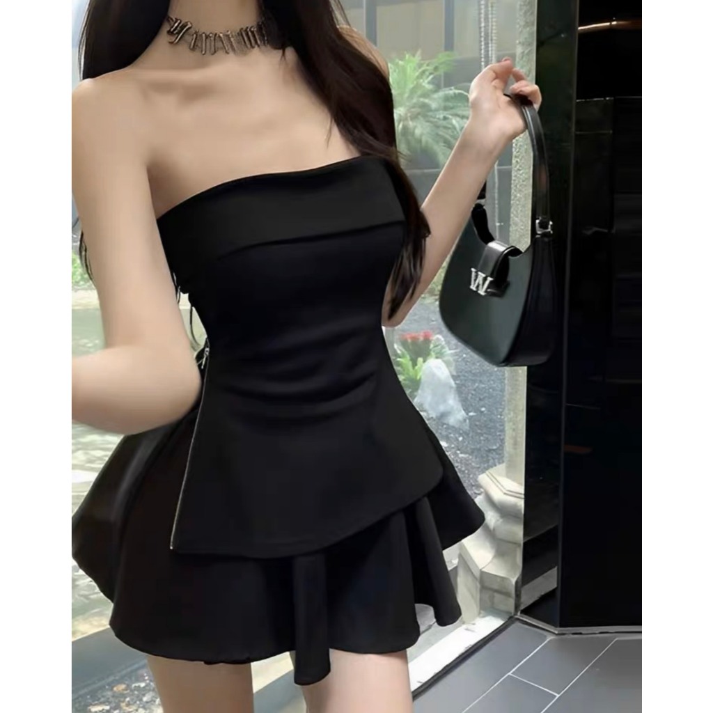 Set áo quây kéo khóa phối quần có lót trong