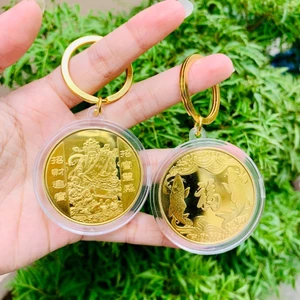 HOT - Đồng xu Niken hình THẦN TÀI mạ vàng may mắn tặng túi gấm