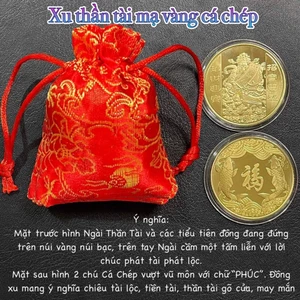 HOT - Đồng xu hình Thần Tài mạ vàng may mắn tặng túi gấm