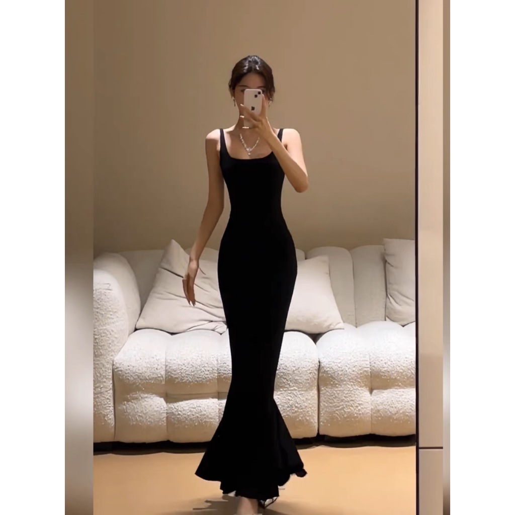 Váy body hai dây dáng dài - Đầm hở lưng đuôi cá V751