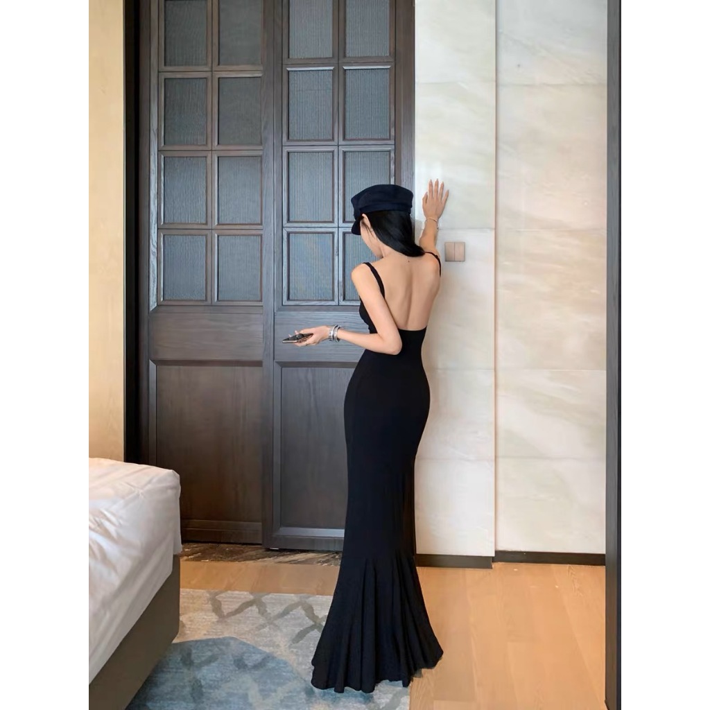 Váy body hai dây dáng dài - Đầm hở lưng đuôi cá V751