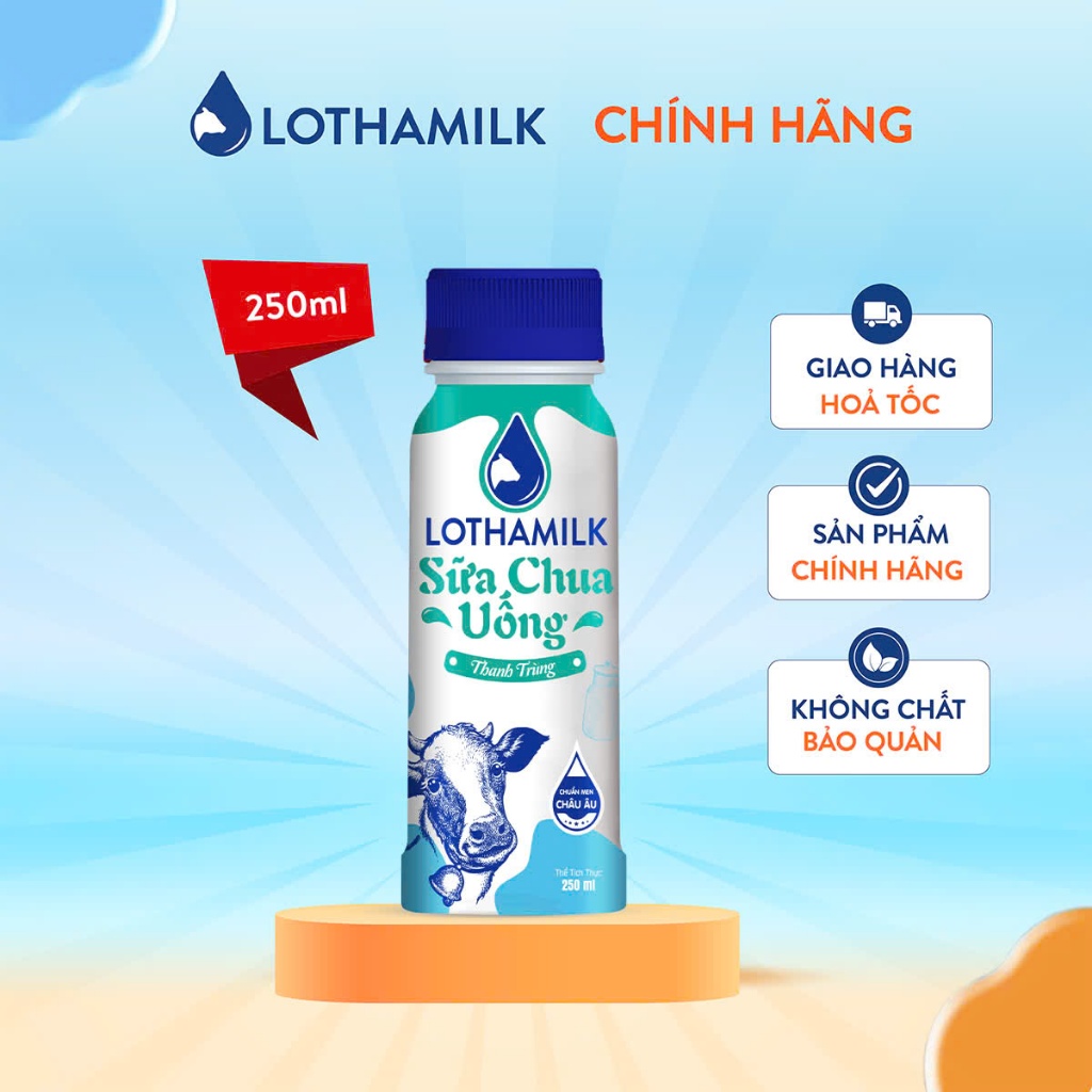 Ảnh Combo 5 Sữa chua uống thanh trùng Lothamilk có đường chai 250ml 1