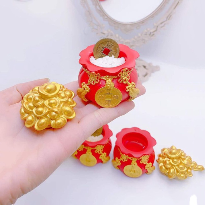 Hũ đựng gạo muối nước thần tài chum chiêu tài tộc may mắn trang trí ban thờ thần tài