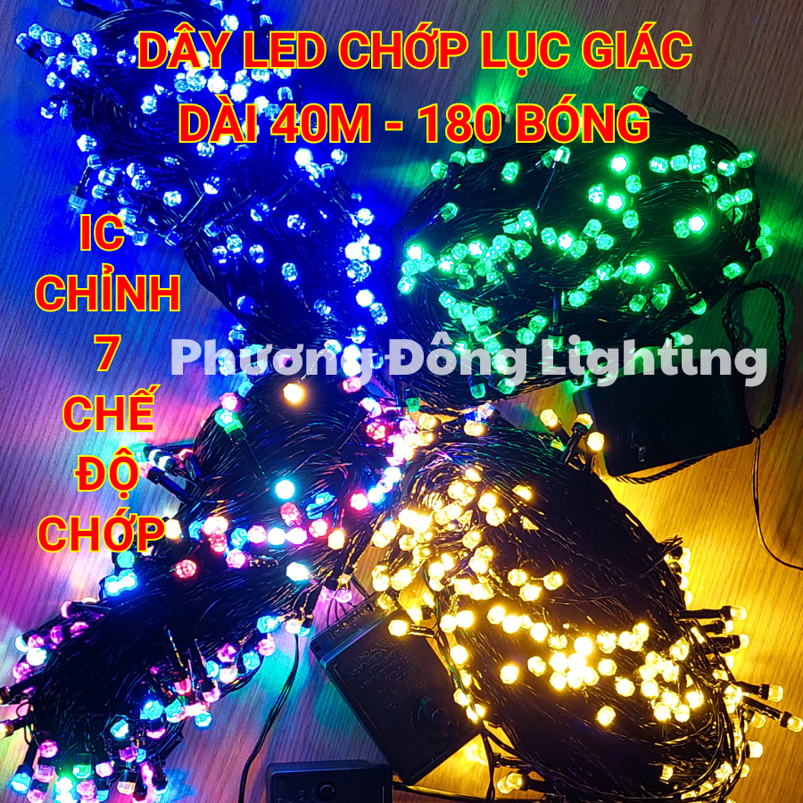 Dây đèn LED chớp nháy đủ màu - màu vàng bóng tròn Q8 - LỤC GIÁC - 40m trang trí Noel siêu đẹp