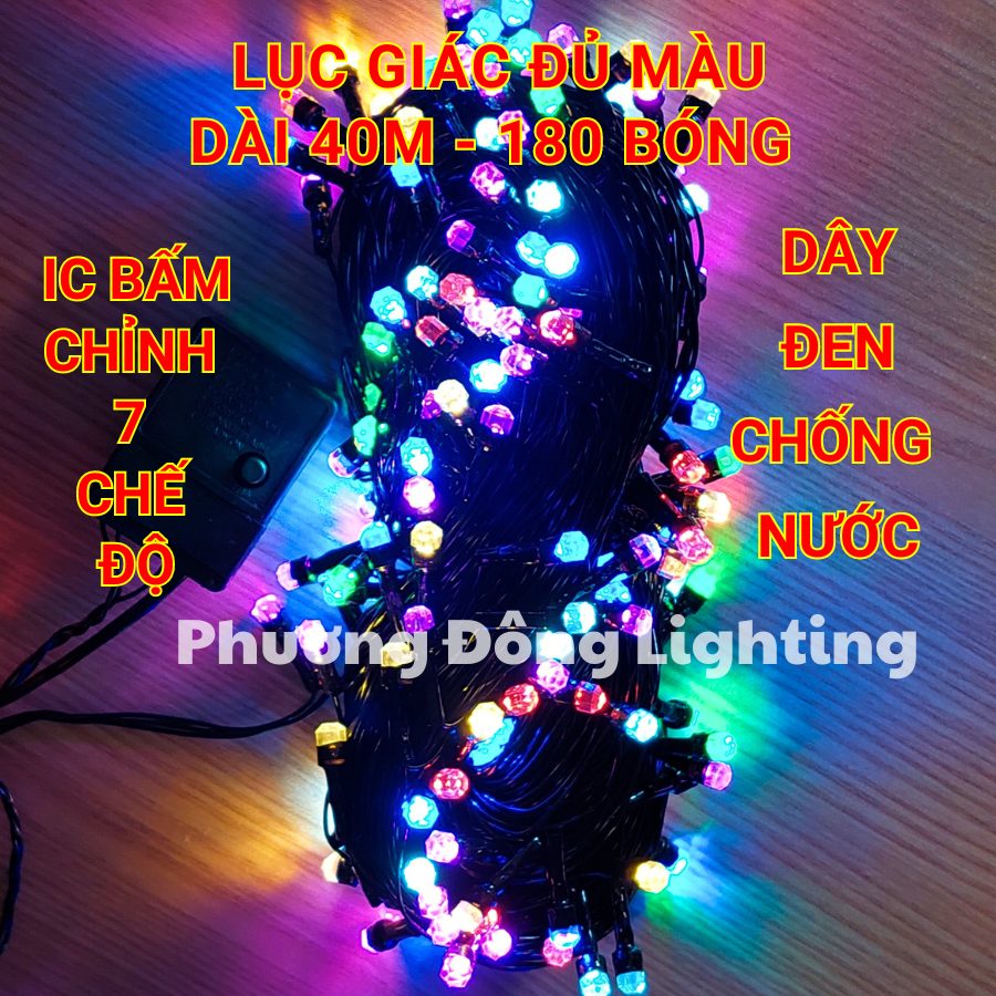 Dây đèn LED chớp nháy đủ màu - màu vàng bóng tròn Q8 - LỤC GIÁC - 40m trang trí Noel siêu đẹp