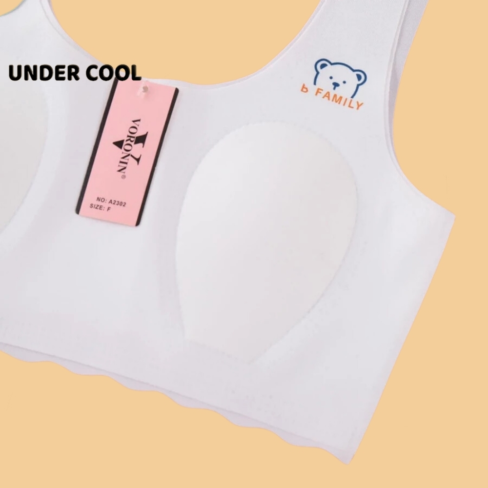 Áo lá học sinh bra nữ su có hình gấu siêu cute, thoáng mát tôn dáng, bản to có miếng đệm mỏng UNDERCOOL  AB44