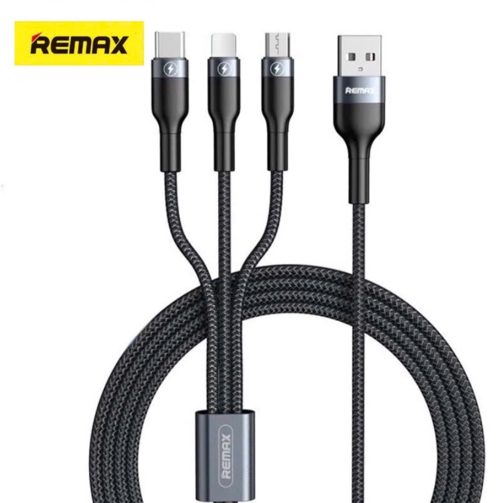 Dây sạc 3 đầu Remax bọc dù mạ kim loại siêu bền cao cấp Cáp 3 trong 1 ...