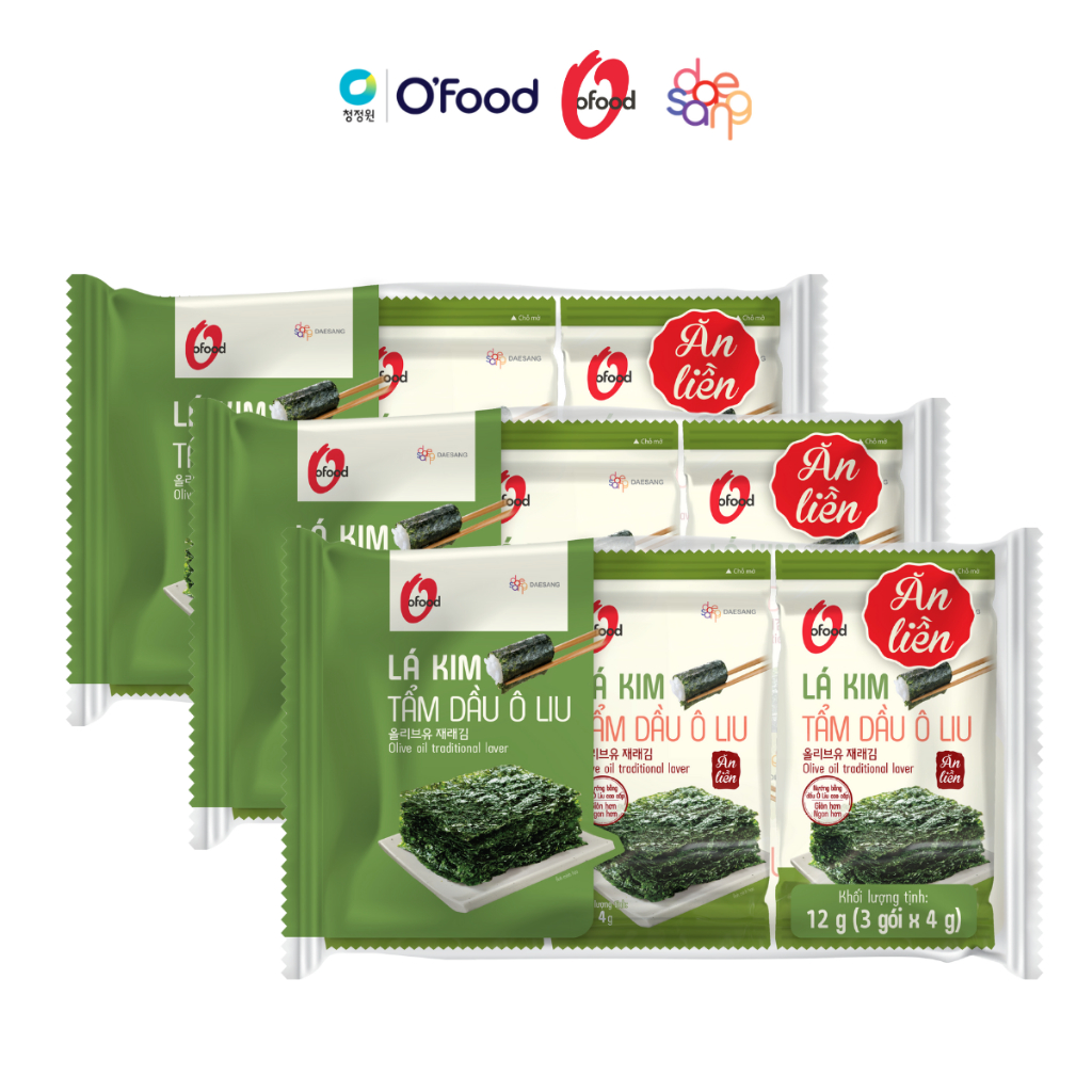 Ảnh Combo 3 lốc (9 gói)  rong biển / Lá kim 4G tẩm dầu Oliu O'food giòn, thơm, gia vị vừa miệng, ăn liền hoặc ăn kèm 2