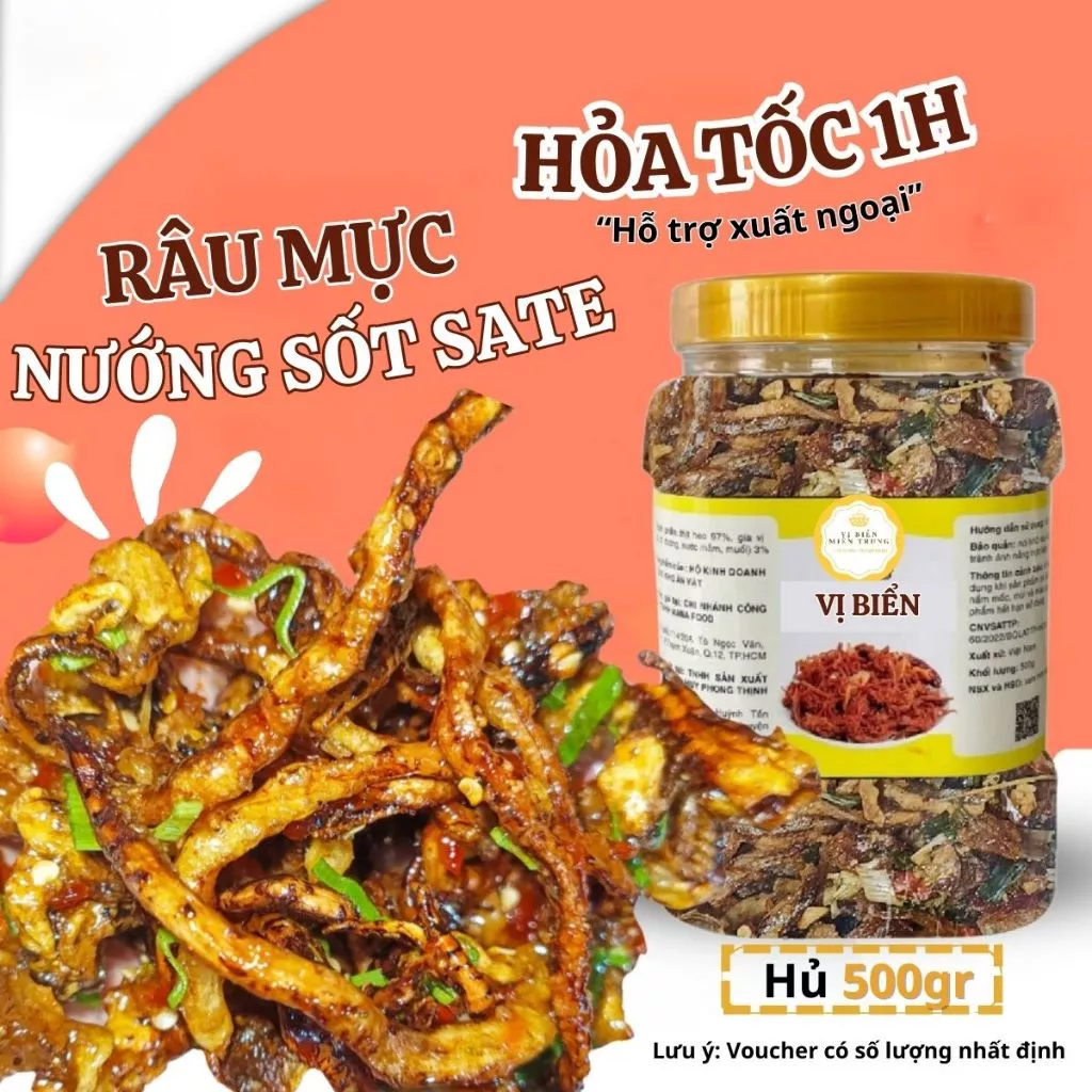 [Hút Chân Không] Râu Mực Rim Tỏi Ớt Vị Biển Hải Sản Sấy Khô Ăn Liền Với Cơm Nóng