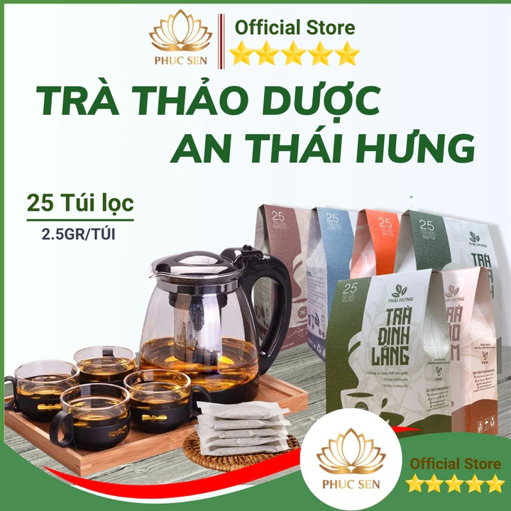 Trà Thảo Dược Thái Hưng (25 túi lọc x 5gr) Trà Thìa Canh, Trà Đinh Lăng, Cà Gai Leo, Giảo Cổ Lam - 100% tự nhiên