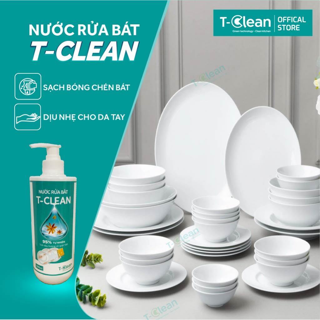 Nước Rửa Chén T-Clean 95% Thiên Nhiên,Làm sạch, An Toàn cho Trẻ, Tiết Kiệm 2 lần, Mền Da Tay
