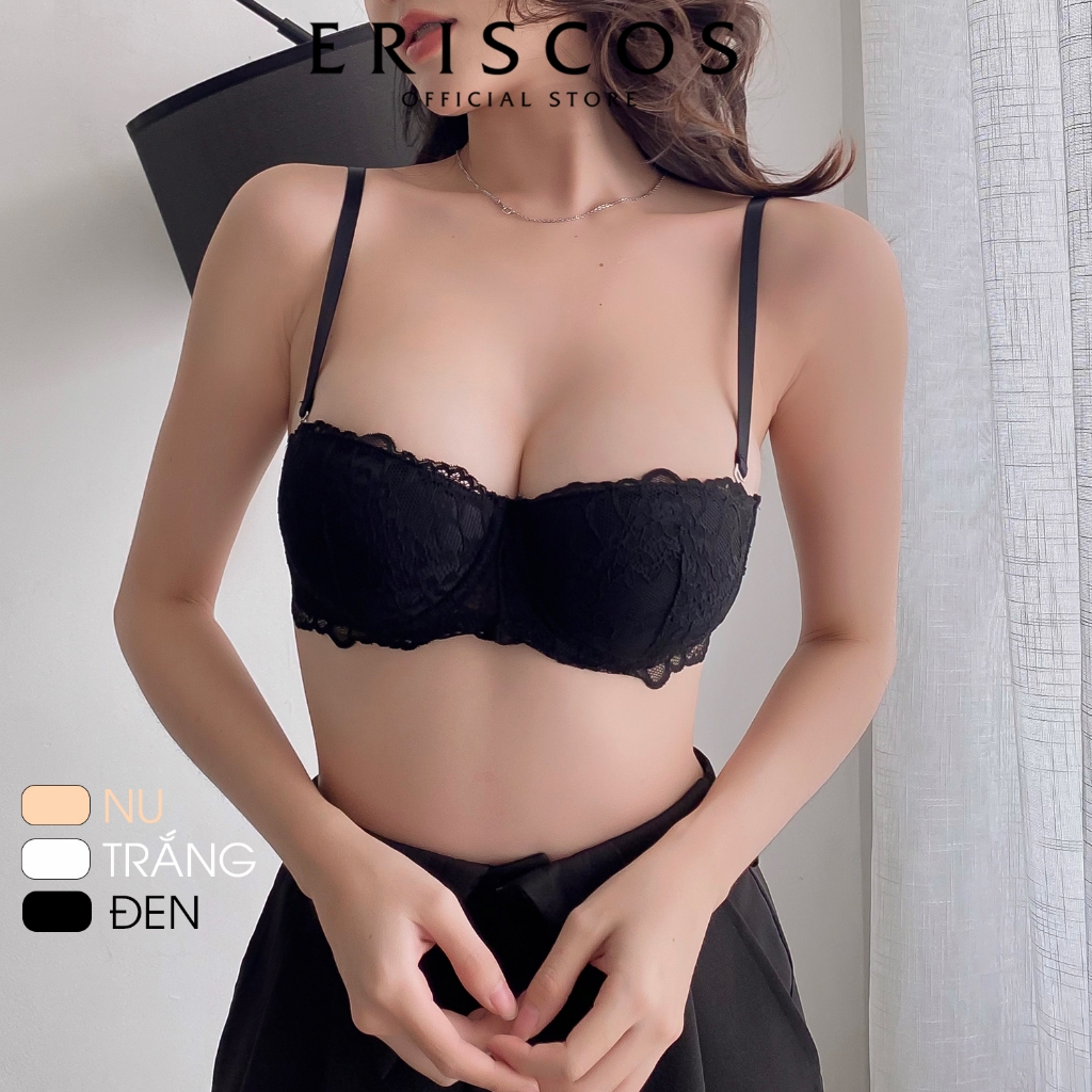 Áo ngực ren cup ngang có mút nâng vừa 1.6CM gợi cảm 3 màu trắng đen nu basic có size lớn Eriscos phù hợp ngực nhỏ và lớn