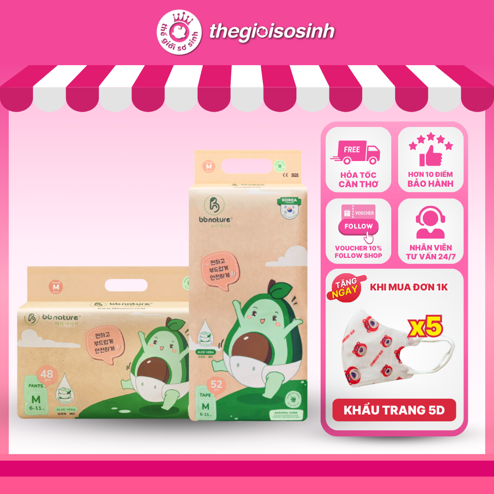 [✨HT CẦN THƠ+QUÀ XỊN] Tã Bỉm Quần Dán BB Nature Hàn Quốc, Mềm Mại, Mỏng Nhẹ Đủ Size Cho Bé Từ 6-25Kg TGSS