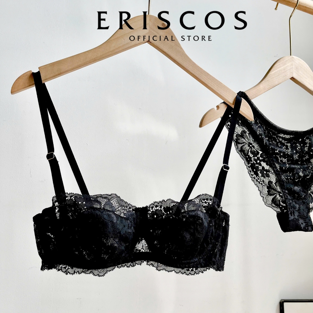 Bộ đồ lót ren đen có gọng cup ngang Không mút hoa tiểu thư đẹp gợi cảm basic thoải mái Eriscos có size nhiều màu