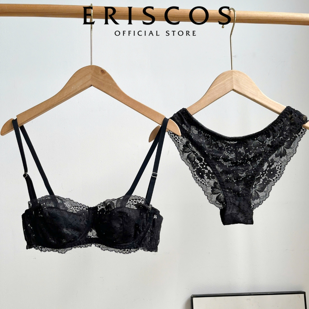 Bộ đồ lót ren đen có gọng cup ngang Không mút hoa tiểu thư đẹp gợi cảm basic thoải mái Eriscos có size nhiều màu