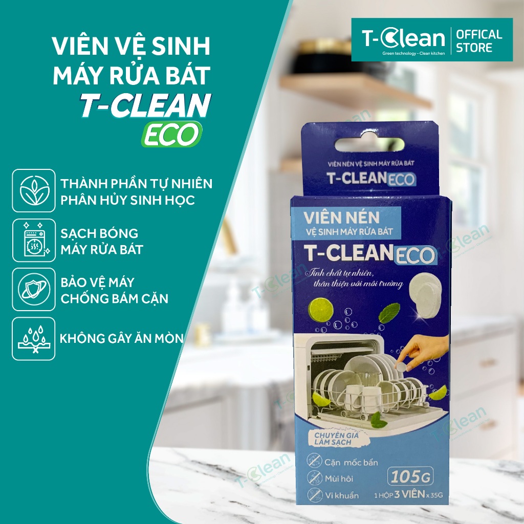 Hộp 4 Viên Vệ sinh máy rửa chén bát tự động TClean sạch nhờn, sạch bẩn,sạch cặn mỡ