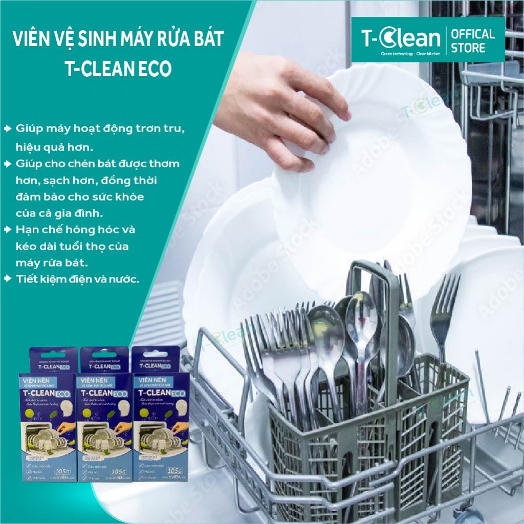 Hộp 4 Viên Vệ sinh máy rửa chén bát tự động TClean sạch nhờn, sạch bẩn,sạch cặn mỡ