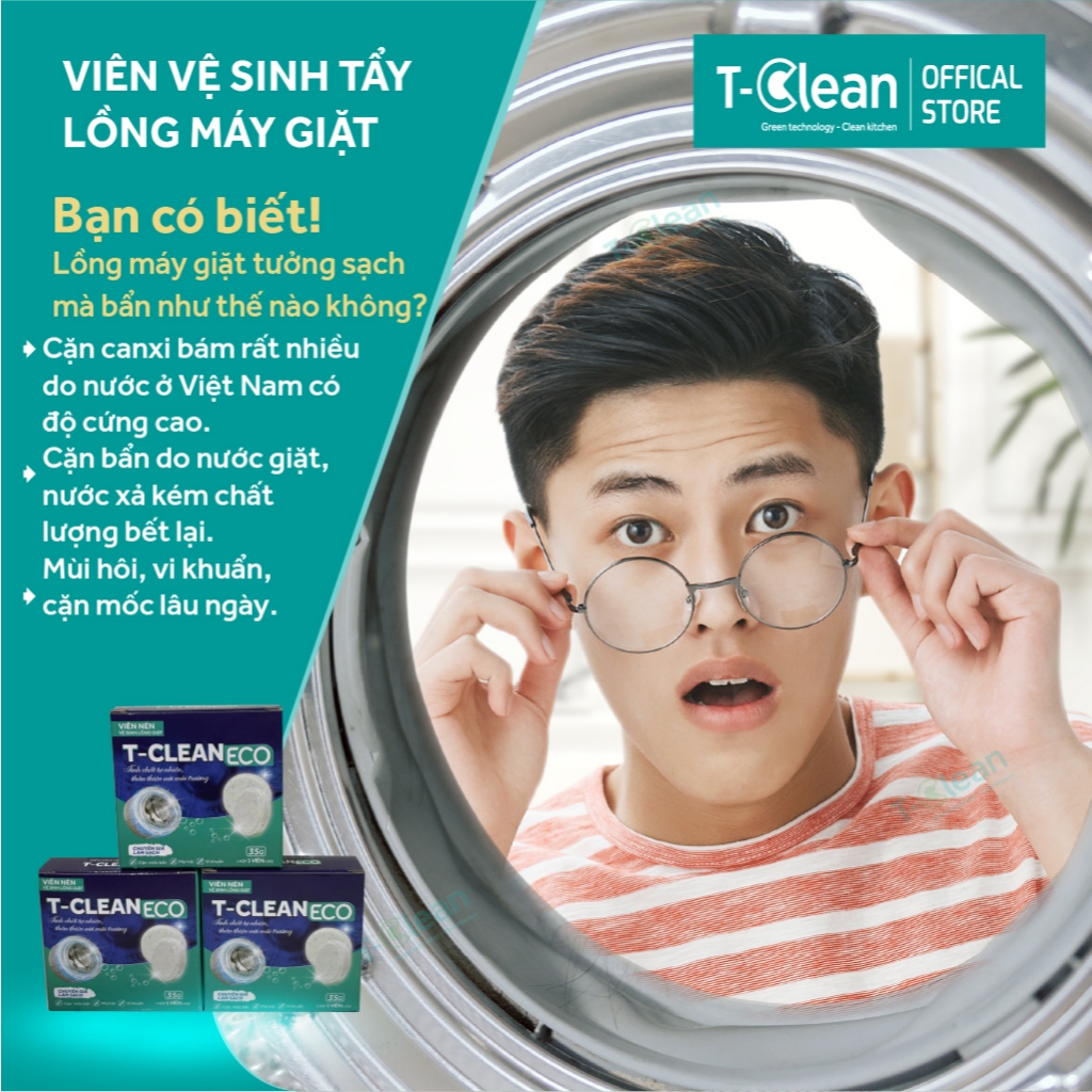 Viên vệ sinh máy giặt T-Clean (TClean) 35g/ viên, loại bỏ mùi hôi, cặn bẩn, sáng bóng