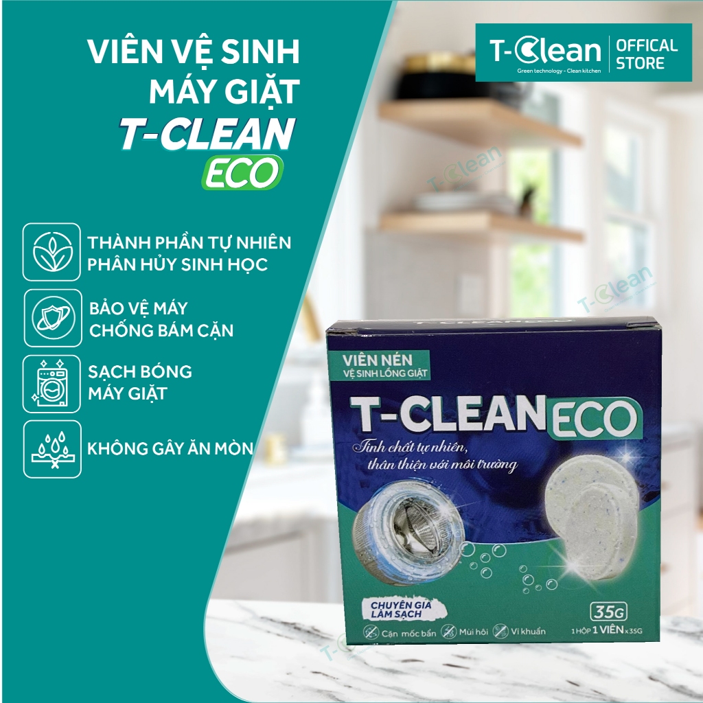 Viên vệ sinh máy giặt T-Clean (TClean) 35g/ viên, loại bỏ mùi hôi, cặn bẩn, sáng bóng