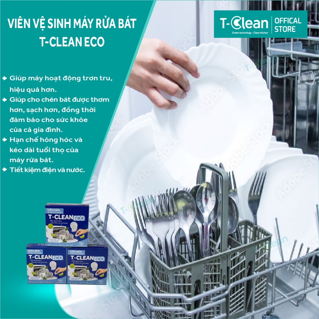 Viên vệ sinh máy rửa chén bát T-Clean (Tclean) sạch nhờn, sạch bẩn, sạch căn mỡ 35g/viên