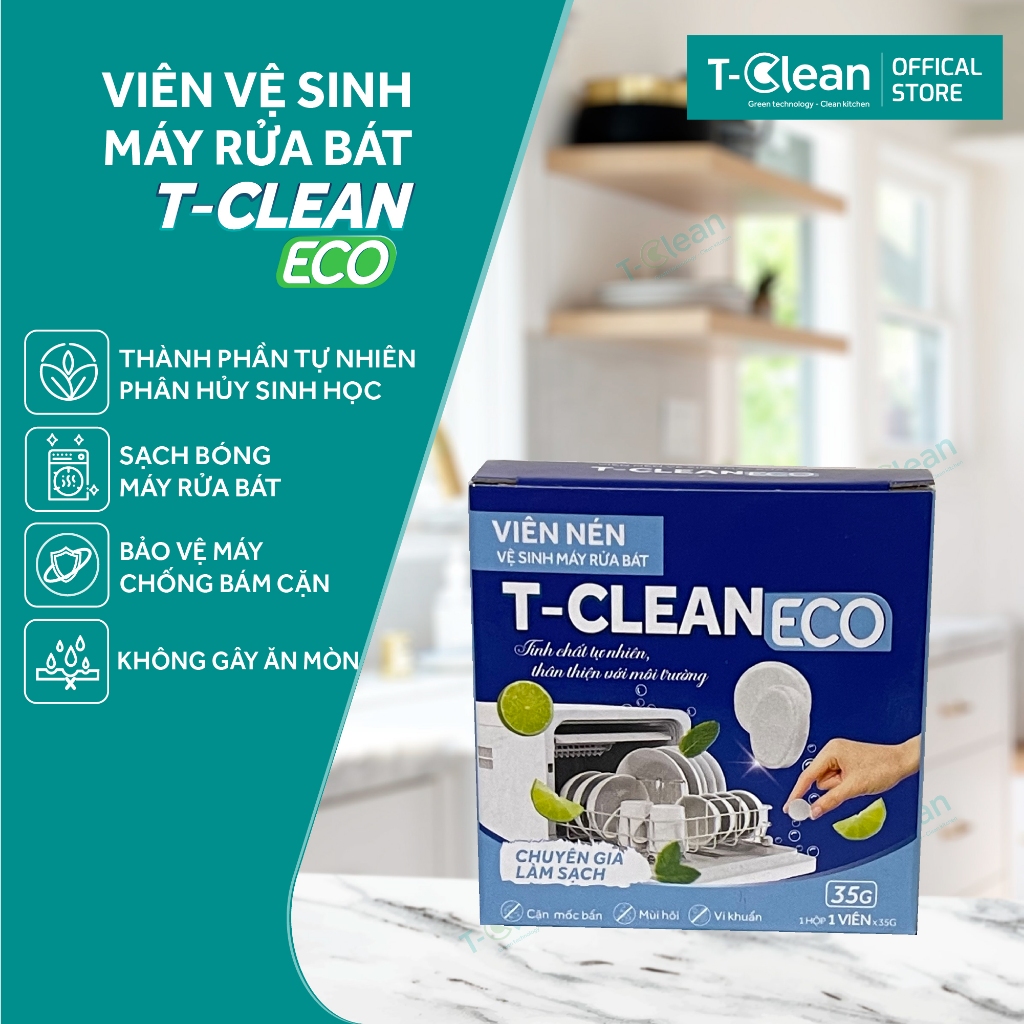 Viên vệ sinh máy rửa chén bát T-Clean (Tclean) sạch nhờn, sạch bẩn, sạch căn mỡ 35g/viên