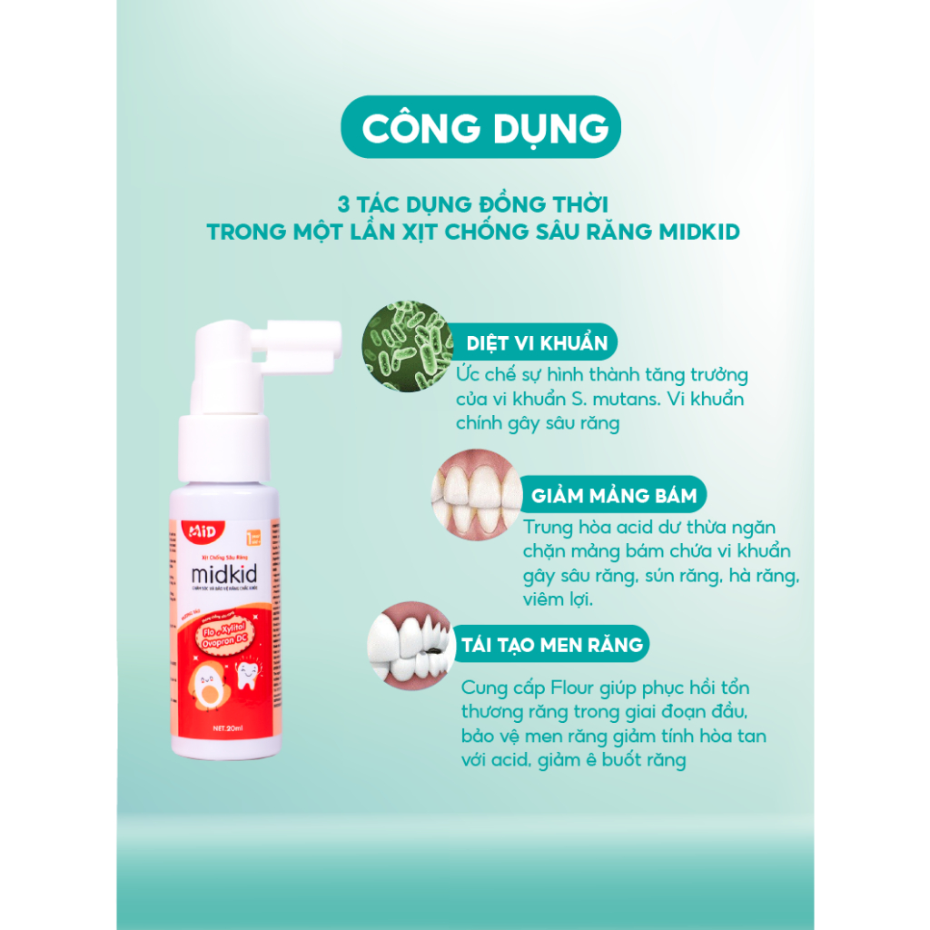 Ảnh Xịt chống sâu răng Midkid vị Táo 20ml chính hãng cho bé từ 1 tuổi nuốt an toàn - Tặng Bàn chải U + Sticker 3