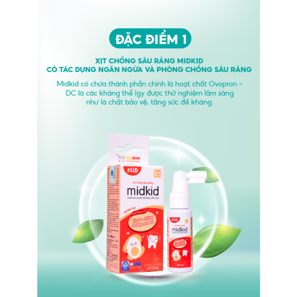 Ảnh Combo 3 hộp Xịt chống sâu răng MIDKID vị táo 20ml cho bé từ 1 tuổi - Tặng bàn chải điện + Sticker 2