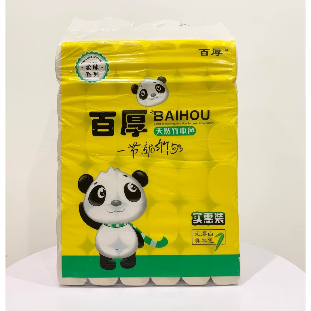 Giấy vệ sinh gấu trúc BAIHOU nội địa trung 4 lớp siêu dai không chất tẩy trắng bịch 36 cuộn
